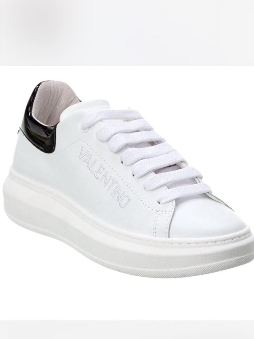 Valentino White Leather Low-Top Sneaker with Black Heel Tab